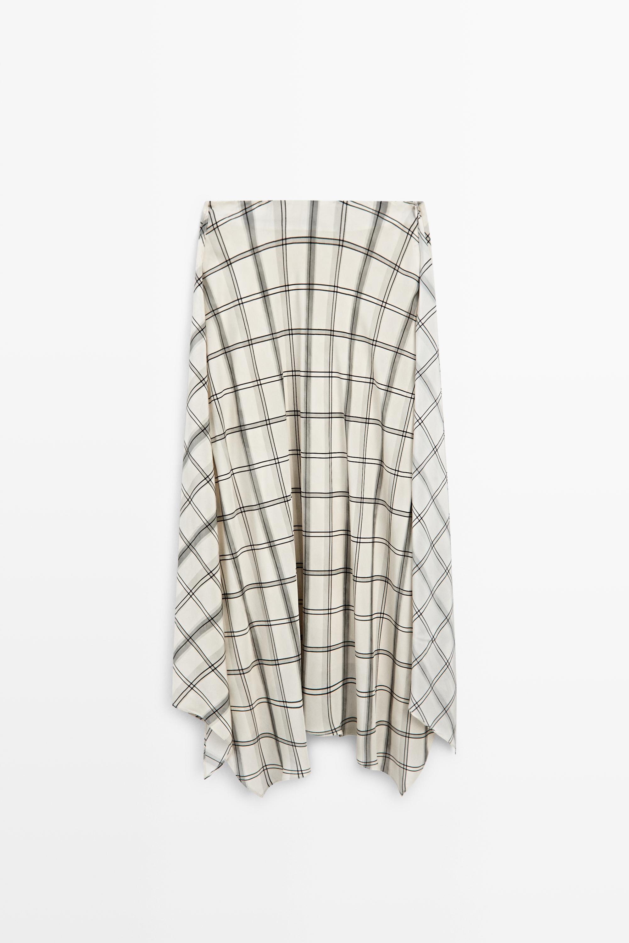 Jupe midi asymétrique à détail carreaux